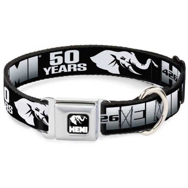 HEMI Elephant Logo Full Color Black White Seatbelt Buckle Collar - HEMI 426 Elephant Logo 50 YEARS Black White Silver-Fade on Sale